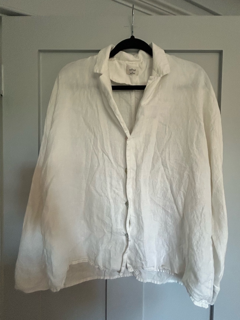 Aritzia Wilfred 100% Linen Button Front  Blouse XS White mother of pearl buttons
